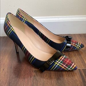 J. Crew Made in Italy Plaid Tartan Heels With Patent Leather Bow